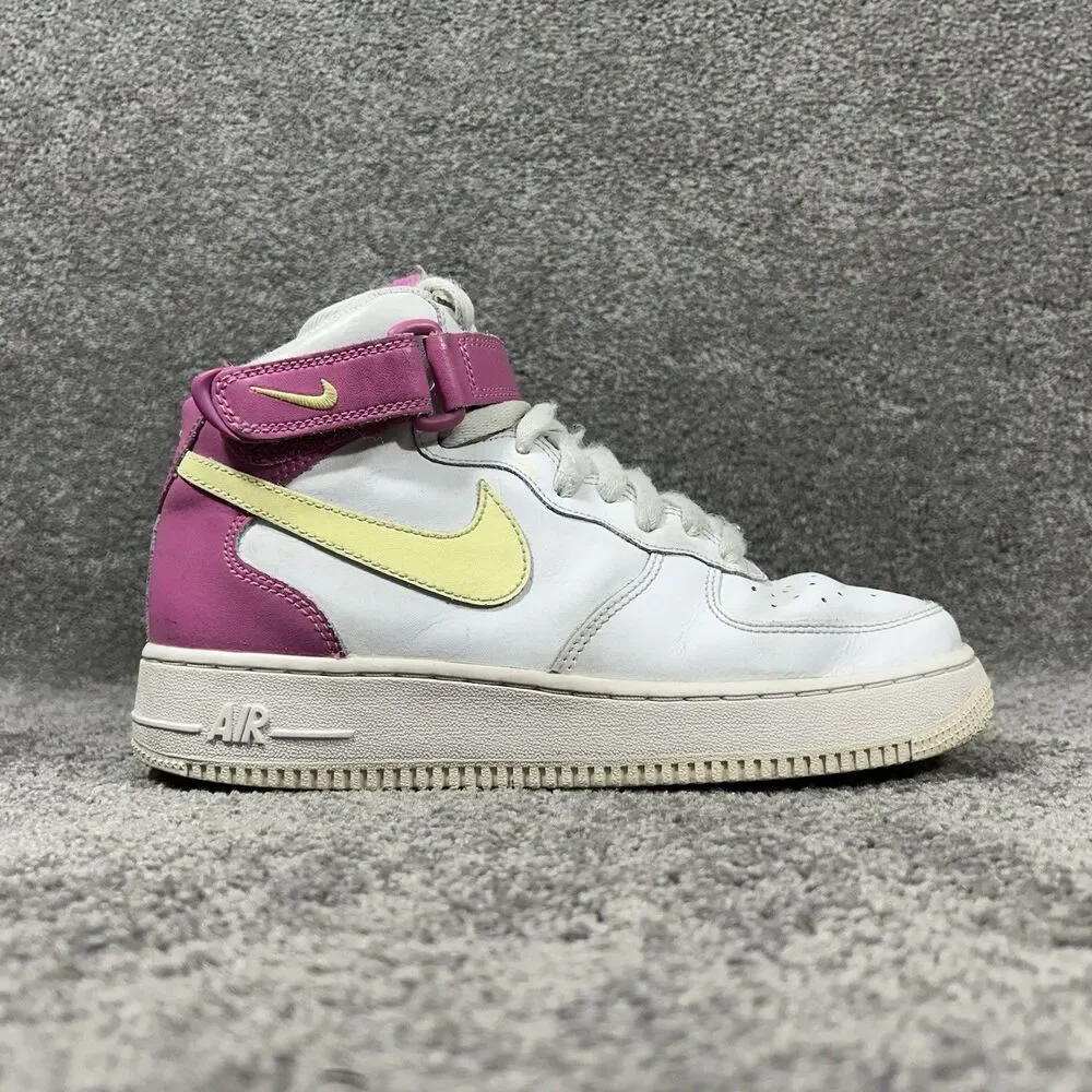 Nike Air Force 1 Mid GS Trainers DH2933-100 White Pink Kids Size 6Y Shoes Used